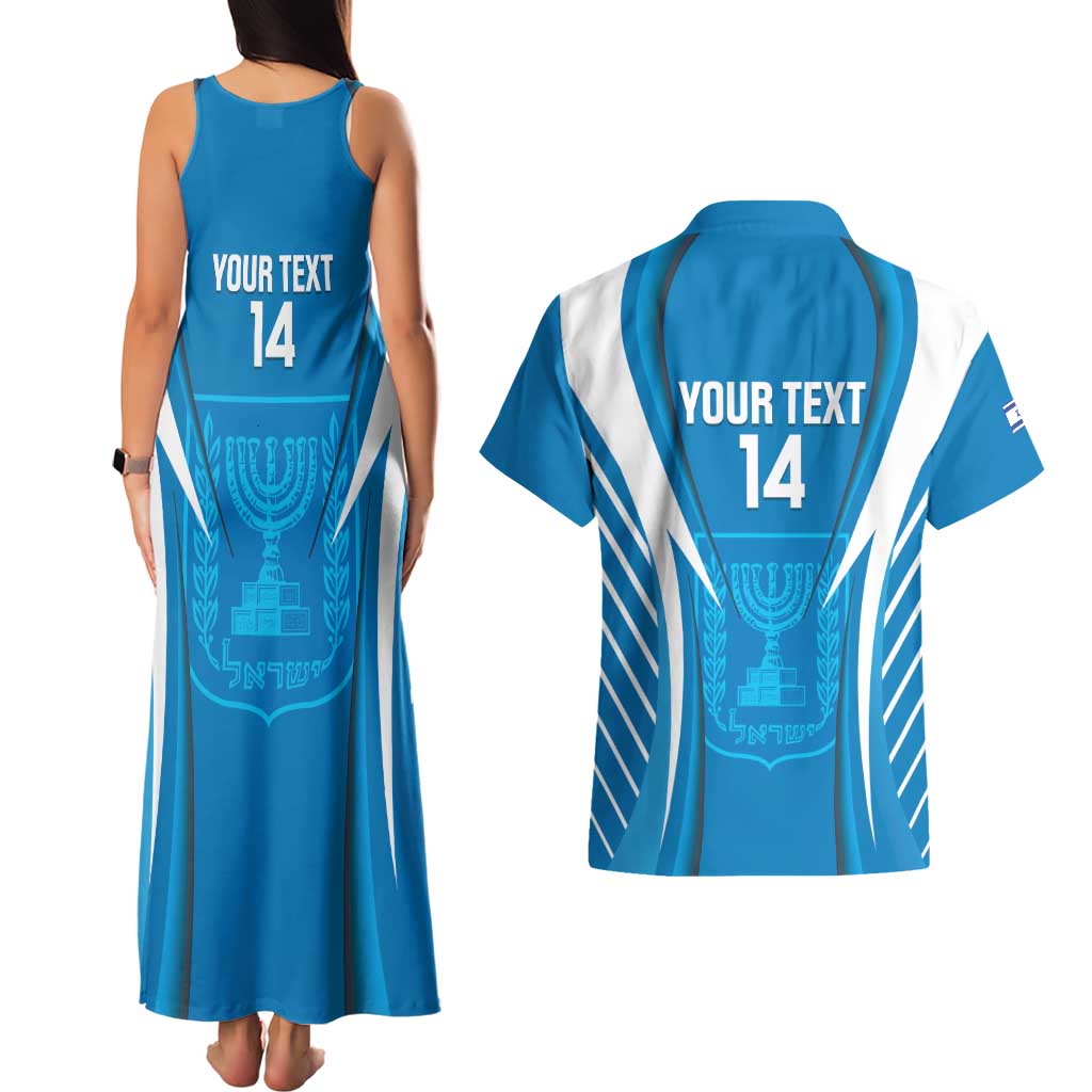Custom Israel Football Couples Matching Tank Maxi Dress and Hawaiian Shirt Come On Sky Blue and Whites