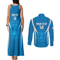 Custom Israel Football Couples Matching Tank Maxi Dress and Long Sleeve Button Shirt Come On Sky Blue and Whites