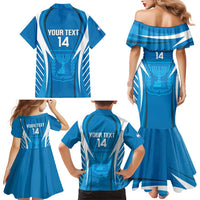 Custom Israel Football Family Matching Mermaid Dress and Hawaiian Shirt Come On Sky Blue and Whites