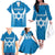 Custom Israel Football Family Matching Off The Shoulder Long Sleeve Dress and Hawaiian Shirt Come On Sky Blue and Whites