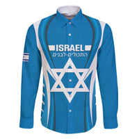 Custom Israel Football Family Matching Off The Shoulder Long Sleeve Dress and Hawaiian Shirt Come On Sky Blue and Whites