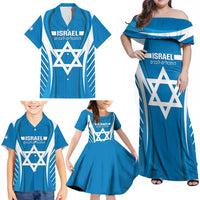 Custom Israel Football Family Matching Off Shoulder Maxi Dress and Hawaiian Shirt Come On Sky Blue and Whites
