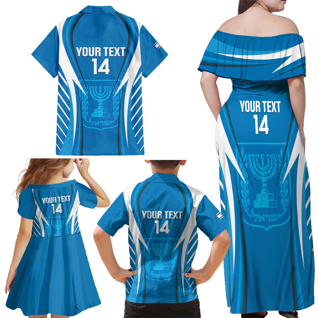 Custom Israel Football Family Matching Off Shoulder Maxi Dress and Hawaiian Shirt Come On Sky Blue and Whites