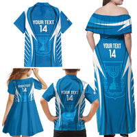 Custom Israel Football Family Matching Off Shoulder Maxi Dress and Hawaiian Shirt Come On Sky Blue and Whites