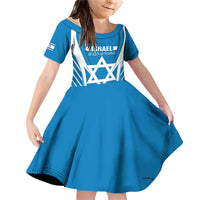 Custom Israel Football Family Matching Off Shoulder Short Dress and Hawaiian Shirt Come On Sky Blue and Whites