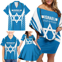 Custom Israel Football Family Matching Off Shoulder Short Dress and Hawaiian Shirt Come On Sky Blue and Whites