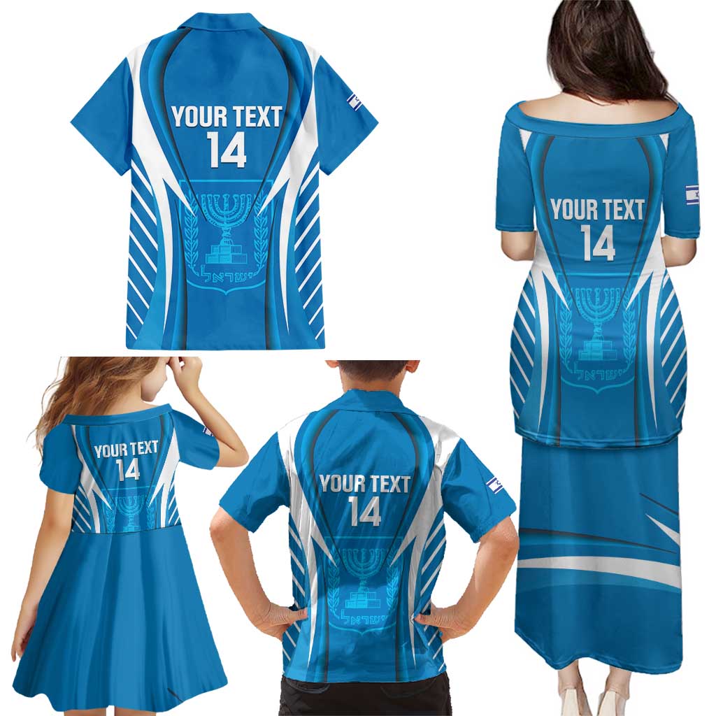 Custom Israel Football Family Matching Puletasi and Hawaiian Shirt Come On Sky Blue and Whites