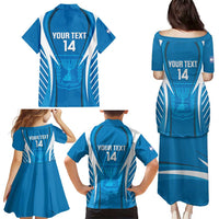 Custom Israel Football Family Matching Puletasi and Hawaiian Shirt Come On Sky Blue and Whites