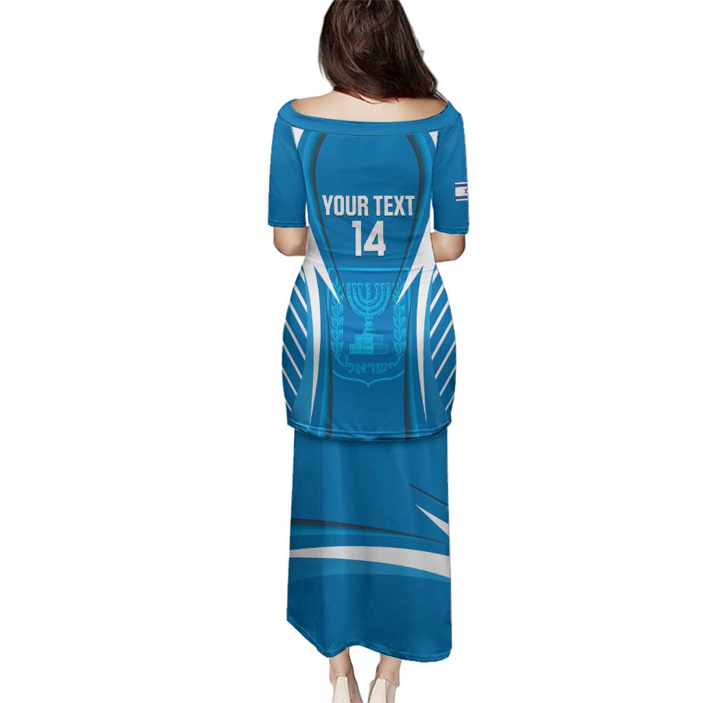 Custom Israel Football Family Matching Puletasi and Hawaiian Shirt Come On Sky Blue and Whites