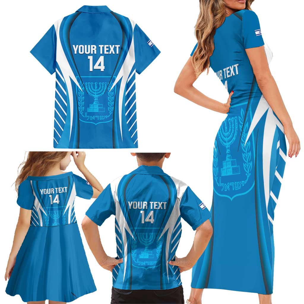Custom Israel Football Family Matching Short Sleeve Bodycon Dress and Hawaiian Shirt Come On Sky Blue and Whites