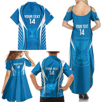 Custom Israel Football Family Matching Summer Maxi Dress and Hawaiian Shirt Come On Sky Blue and Whites