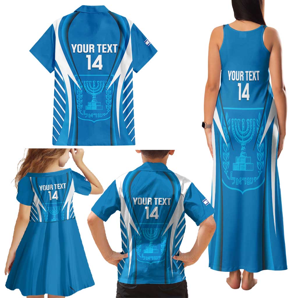Custom Israel Football Family Matching Tank Maxi Dress and Hawaiian Shirt Come On Sky Blue and Whites
