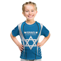 Custom Israel Football Kid T Shirt Come On Sky Blue and Whites