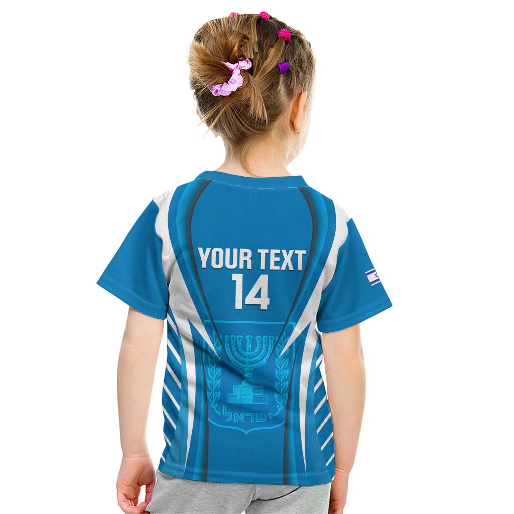 Custom Israel Football Kid T Shirt Come On Sky Blue and Whites