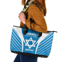 Custom Israel Football Leather Tote Bag Come On Sky Blue and Whites