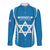 Custom Israel Football Long Sleeve Button Shirt Come On Sky Blue and Whites