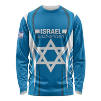 Custom Israel Football Long Sleeve Shirt Come On Sky Blue and Whites