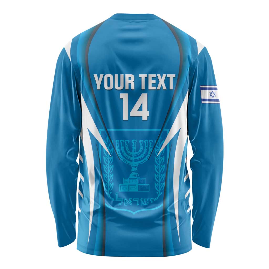 Custom Israel Football Long Sleeve Shirt Come On Sky Blue and Whites