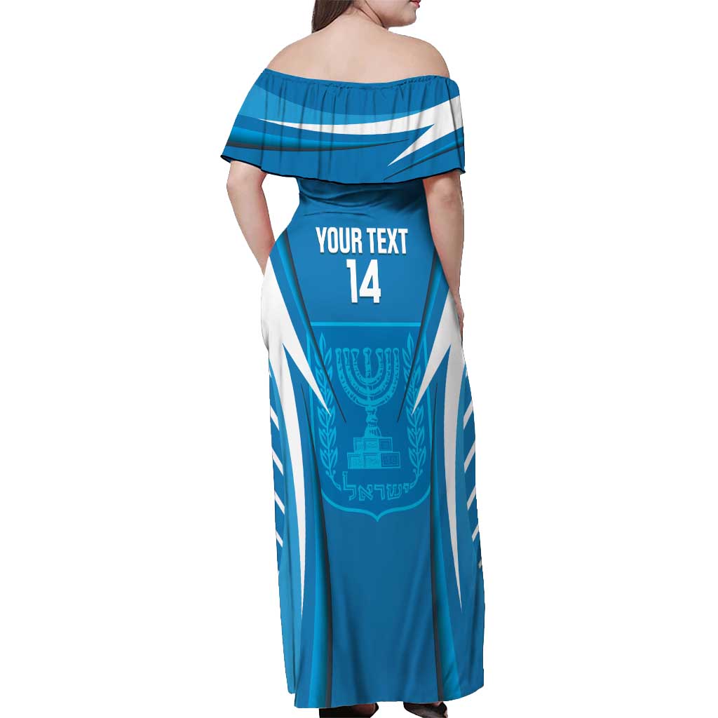 Custom Israel Football Off Shoulder Maxi Dress Come On Sky Blue and Whites