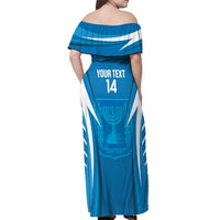 Custom Israel Football Off Shoulder Maxi Dress Come On Sky Blue and Whites