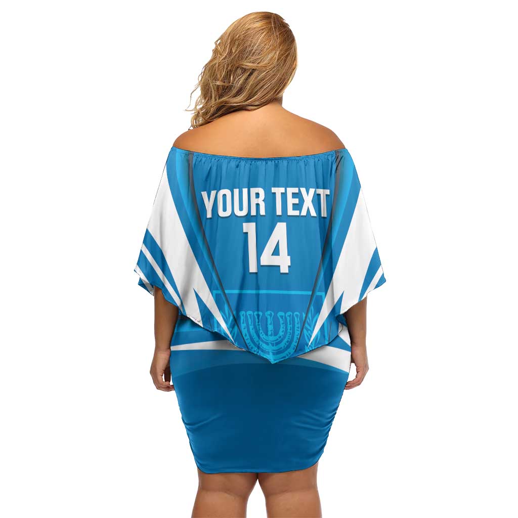 Custom Israel Football Off Shoulder Short Dress Come On Sky Blue and Whites