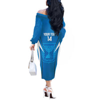 Custom Israel Football Off The Shoulder Long Sleeve Dress Come On Sky Blue and Whites