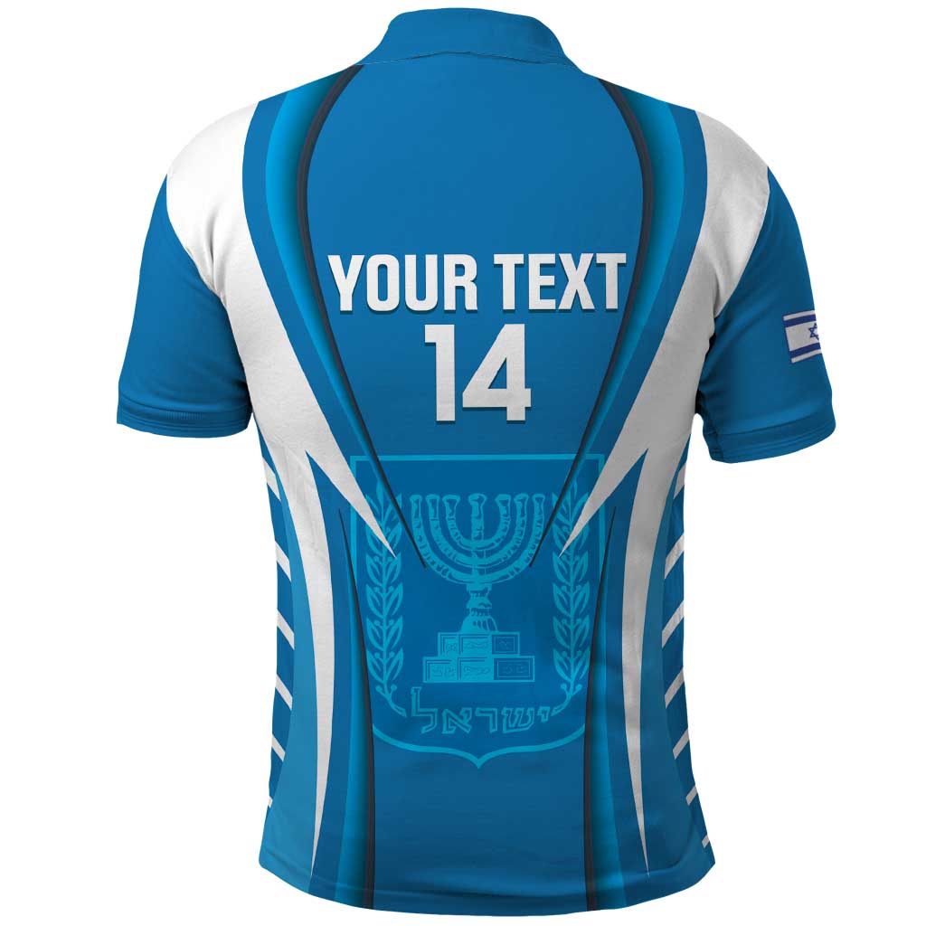 Custom Israel Football Polo Shirt Come On Sky Blue and Whites