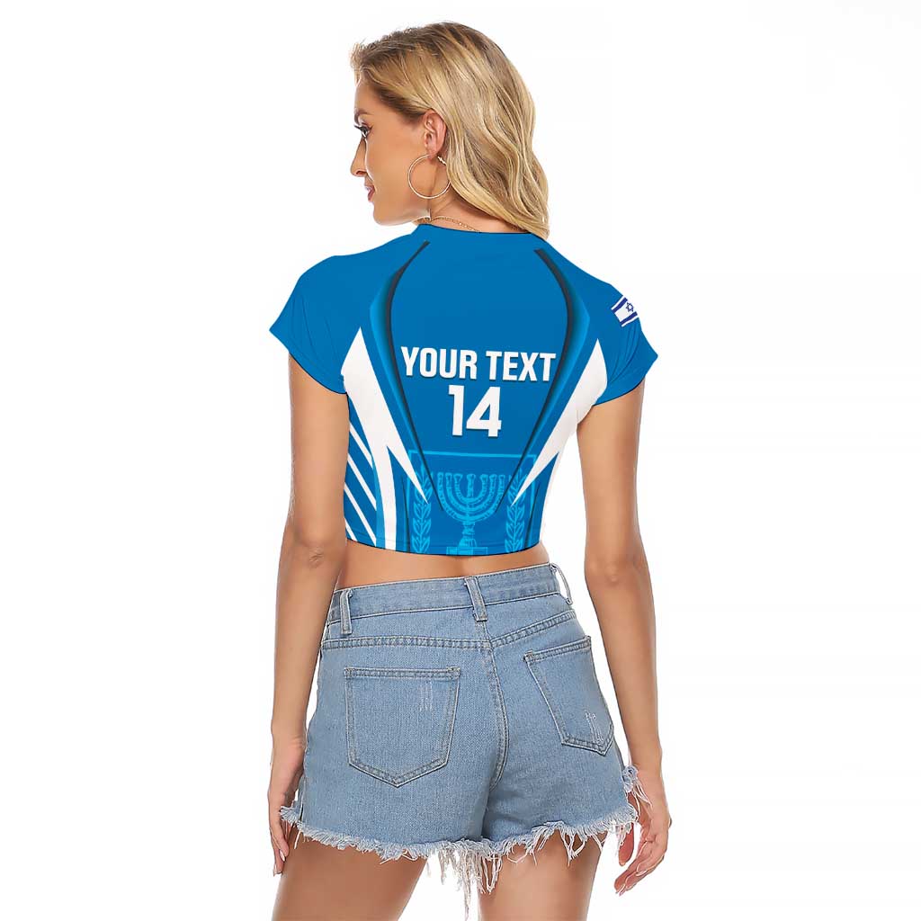 Custom Israel Football Raglan Cropped T Shirt Come On Sky Blue and Whites