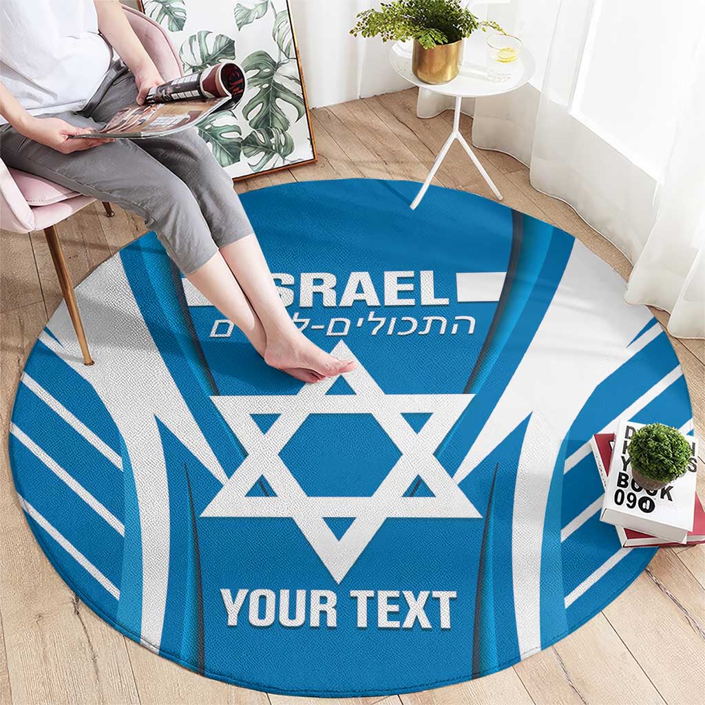 Custom Israel Football Round Carpet Come On Sky Blue and Whites