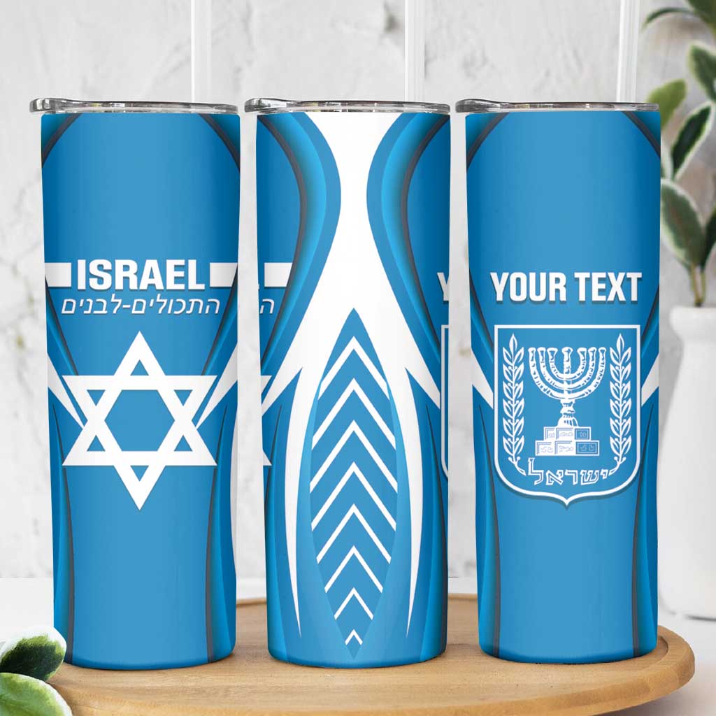 Custom Israel Football Skinny Tumbler Come On Sky Blue and Whites