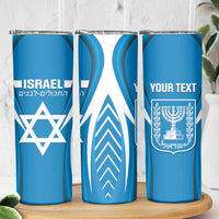 Custom Israel Football Skinny Tumbler Come On Sky Blue and Whites