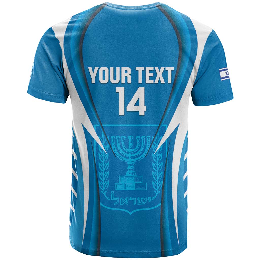 Custom Israel Football T Shirt Come On Sky Blue and Whites