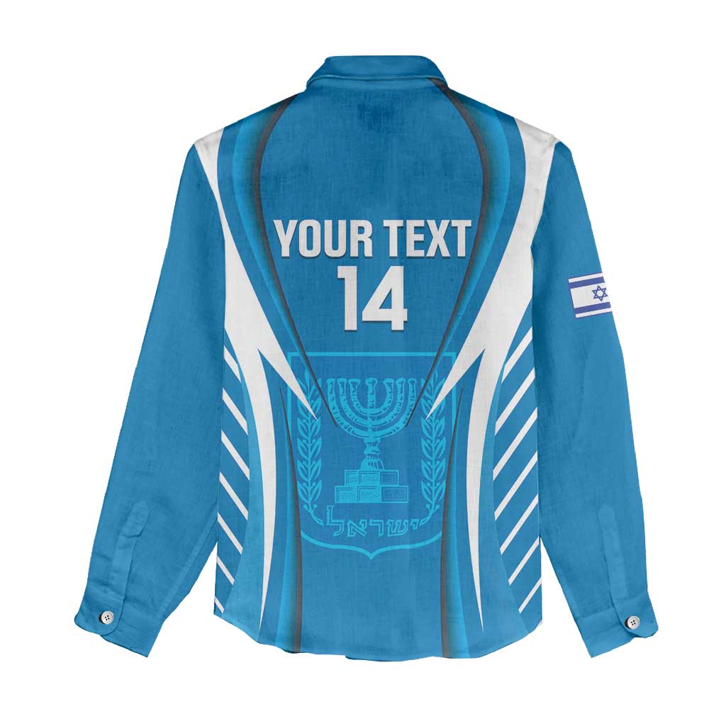 Custom Israel Football Women Casual Shirt Come On Sky Blue and Whites