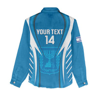 Custom Israel Football Women Casual Shirt Come On Sky Blue and Whites