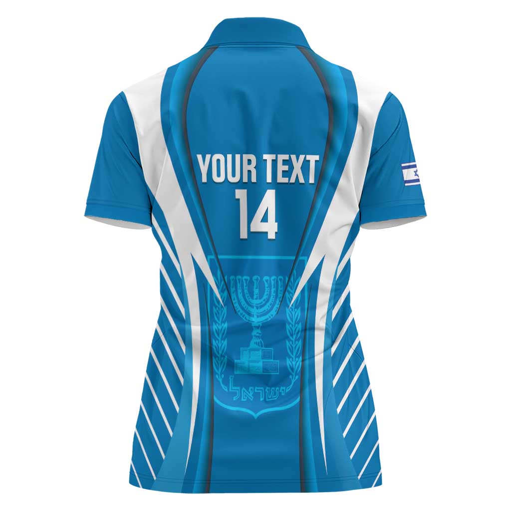Custom Israel Football Women Polo Shirt Come On Sky Blue and Whites