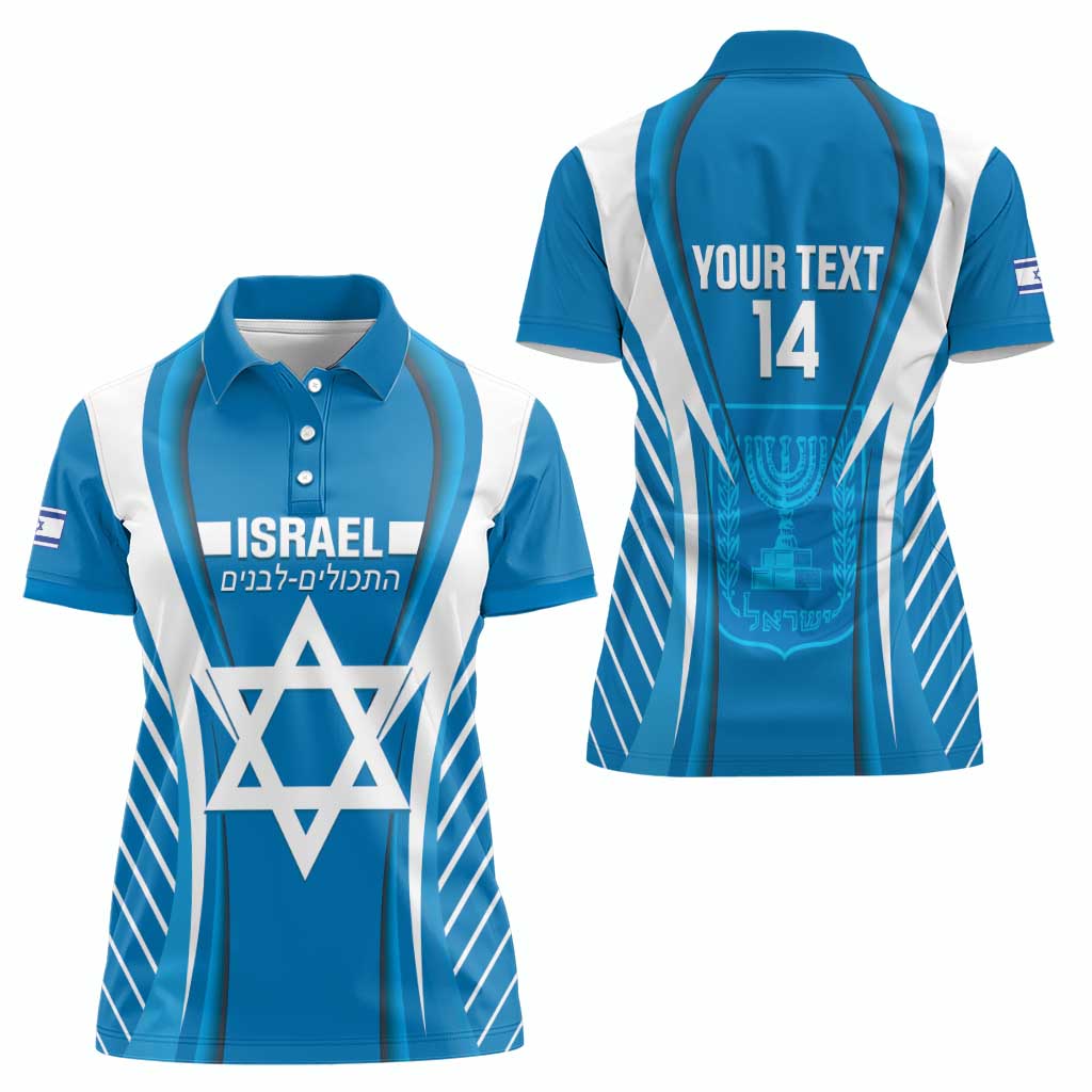 Custom Israel Football Women Polo Shirt Come On Sky Blue and Whites