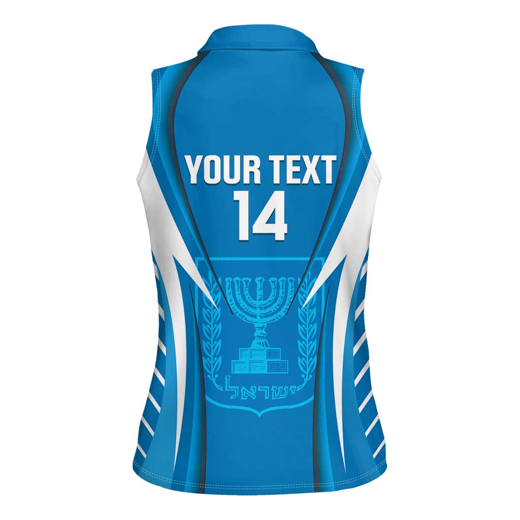Custom Israel Football Women Sleeveless Polo Shirt Come On Sky Blue and Whites
