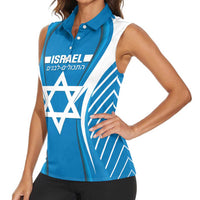 Custom Israel Football Women Sleeveless Polo Shirt Come On Sky Blue and Whites