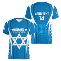 Custom Israel Football Women V-Neck T-Shirt Come On Sky Blue and Whites