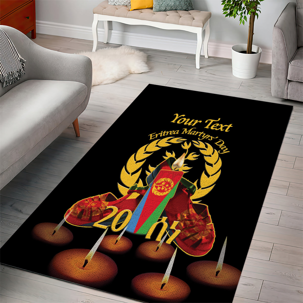 Custom Eritrea Martyrs' Day Area Rug 20 June Shida Shoes With Candles - Black - Wonder Print Shop