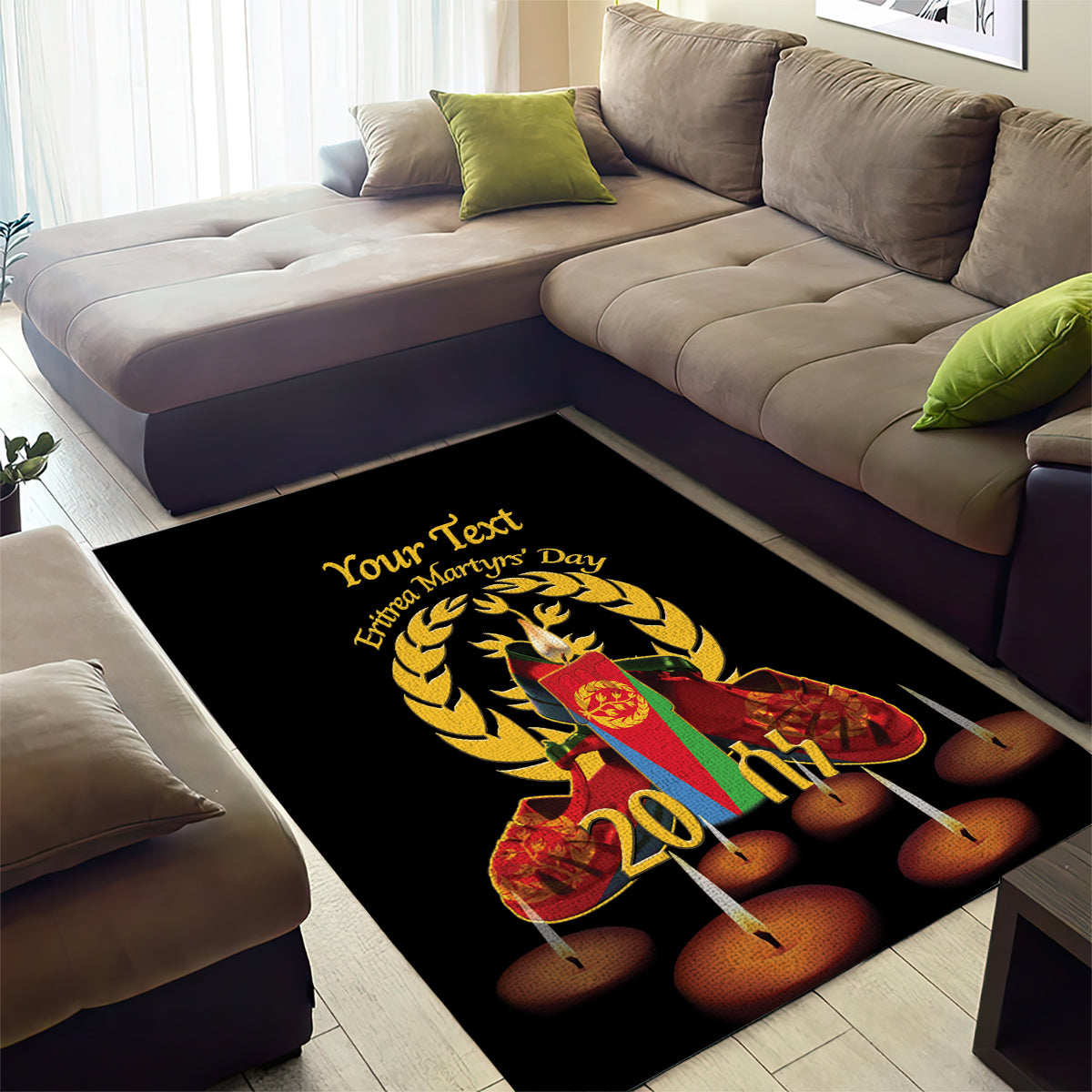 Custom Eritrea Martyrs' Day Area Rug 20 June Shida Shoes With Candles - Black - Wonder Print Shop