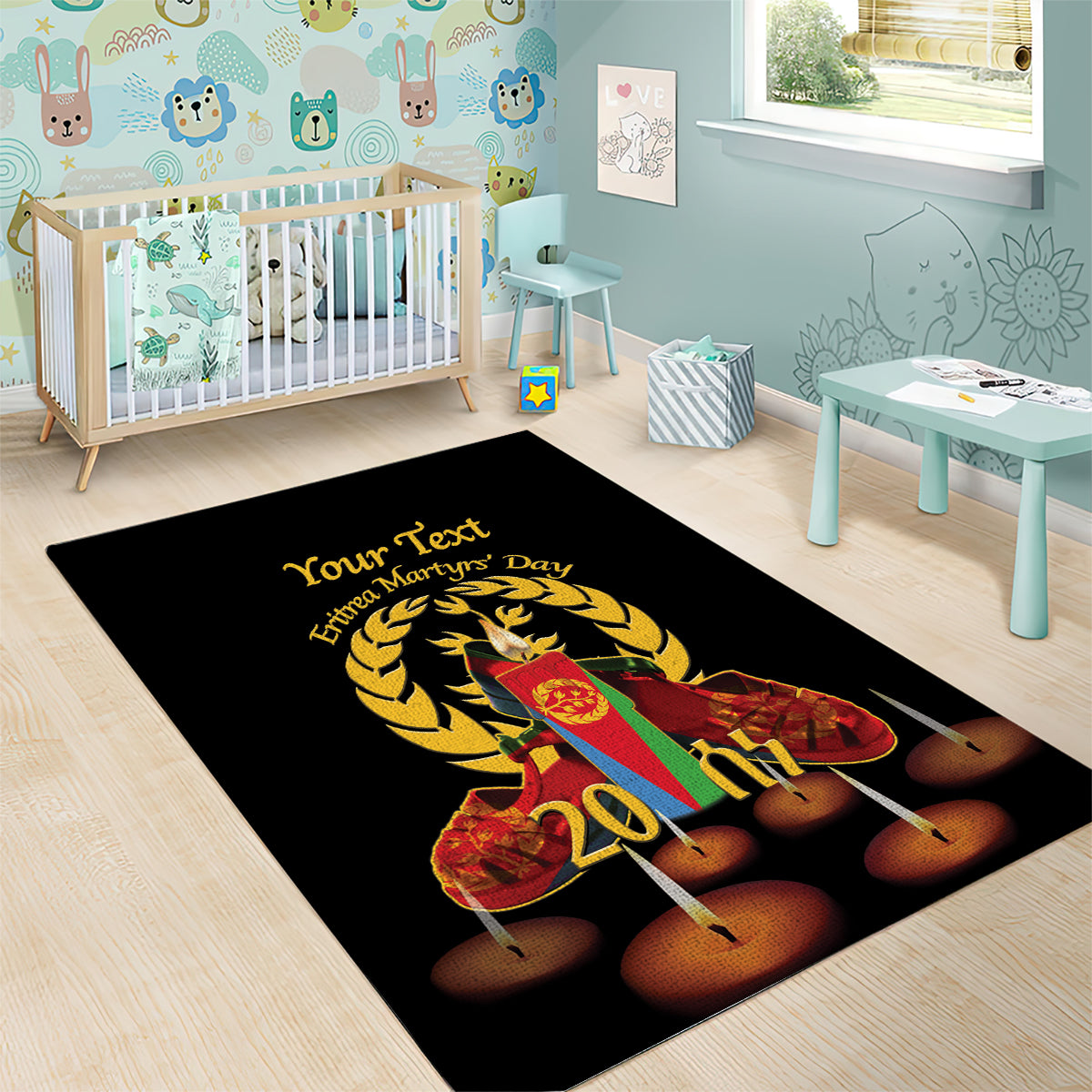 Custom Eritrea Martyrs' Day Area Rug 20 June Shida Shoes With Candles - Black - Wonder Print Shop