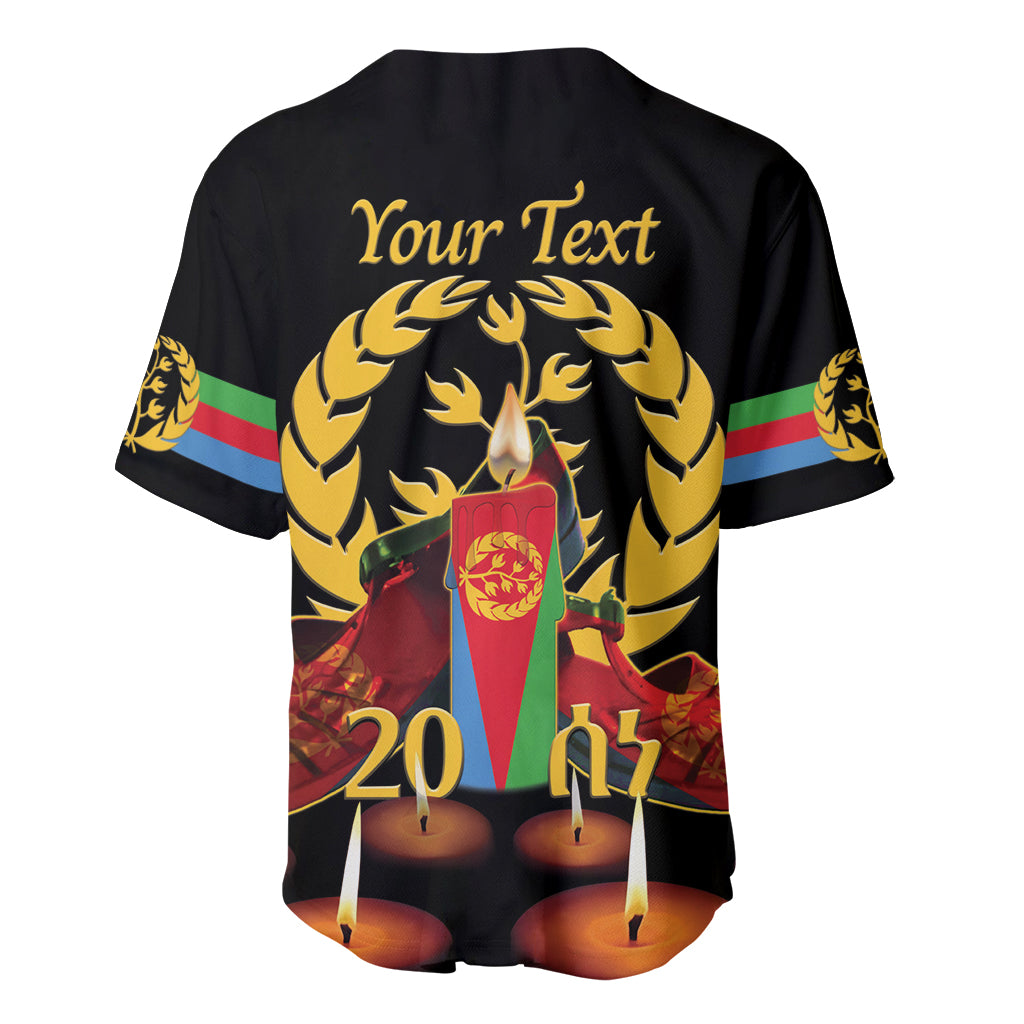 Custom Eritrea Martyrs' Day Baseball Jersey 20 June Shida Shoes With Candles - Black - Wonder Print Shop