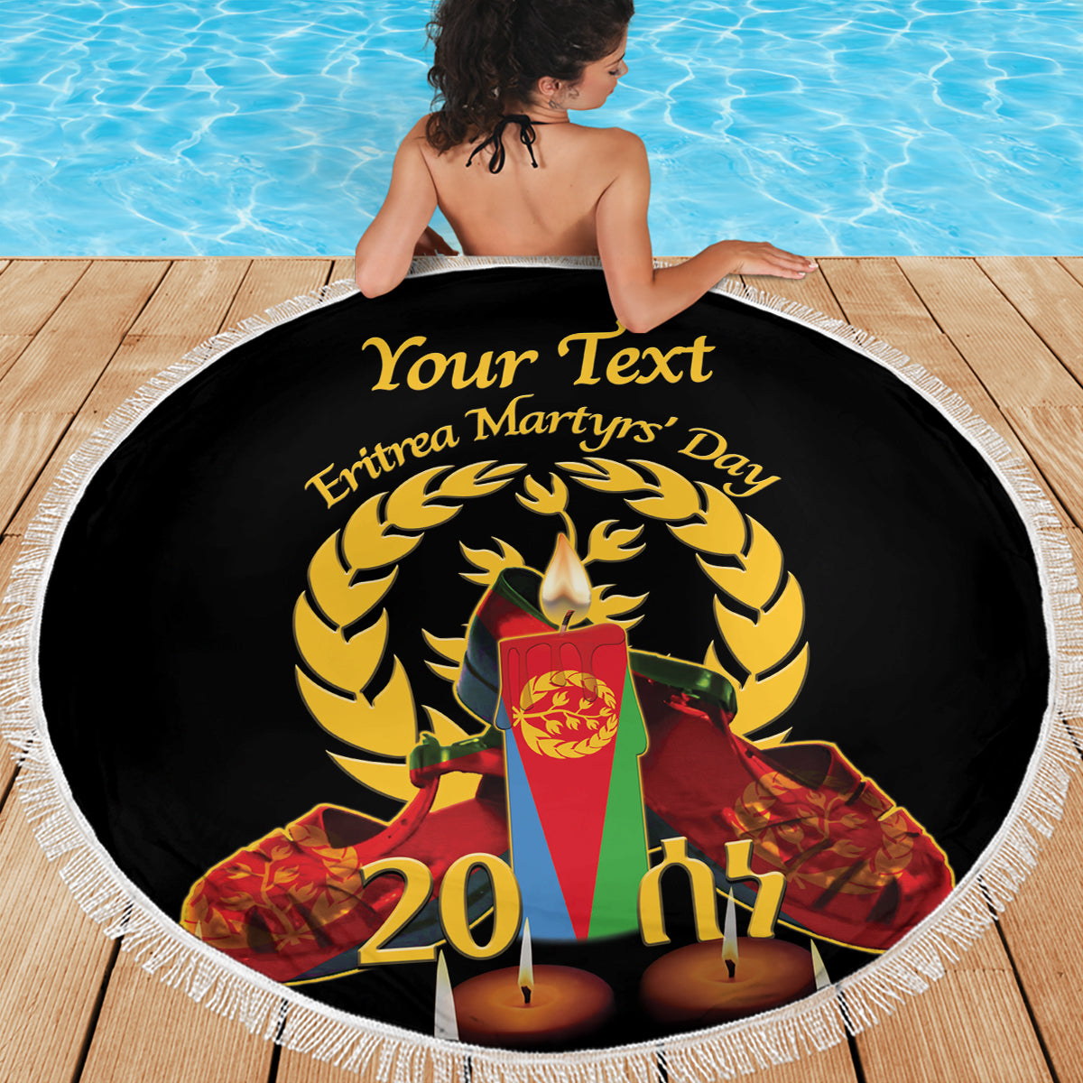 Custom Eritrea Martyrs' Day Beach Blanket 20 June Shida Shoes With Candles - Black - Wonder Print Shop
