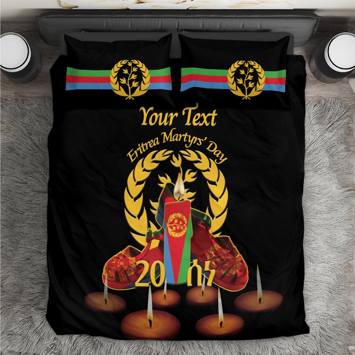 Custom Eritrea Martyrs' Day Bedding Set 20 June Shida Shoes With Candles - Black - Wonder Print Shop