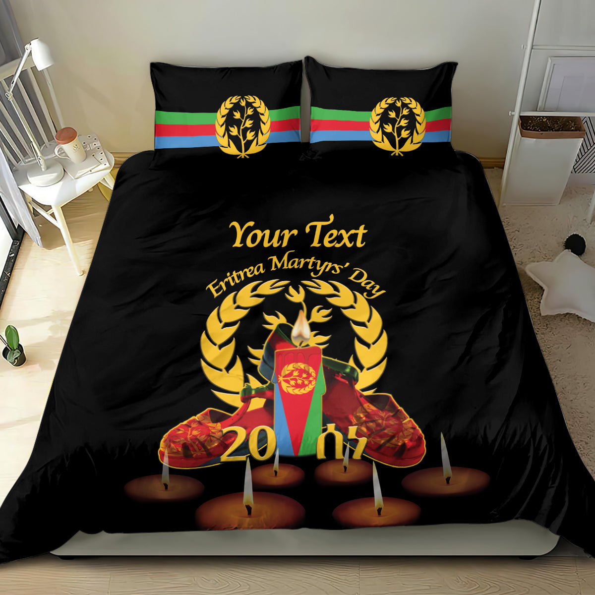 Custom Eritrea Martyrs' Day Bedding Set 20 June Shida Shoes With Candles - Black - Wonder Print Shop