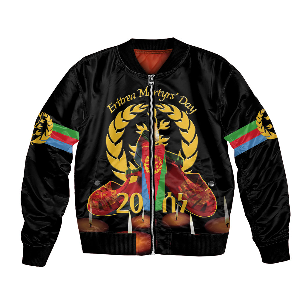 Custom Eritrea Martyrs' Day Bomber Jacket 20 June Shida Shoes With Candles - Black - Wonder Print Shop
