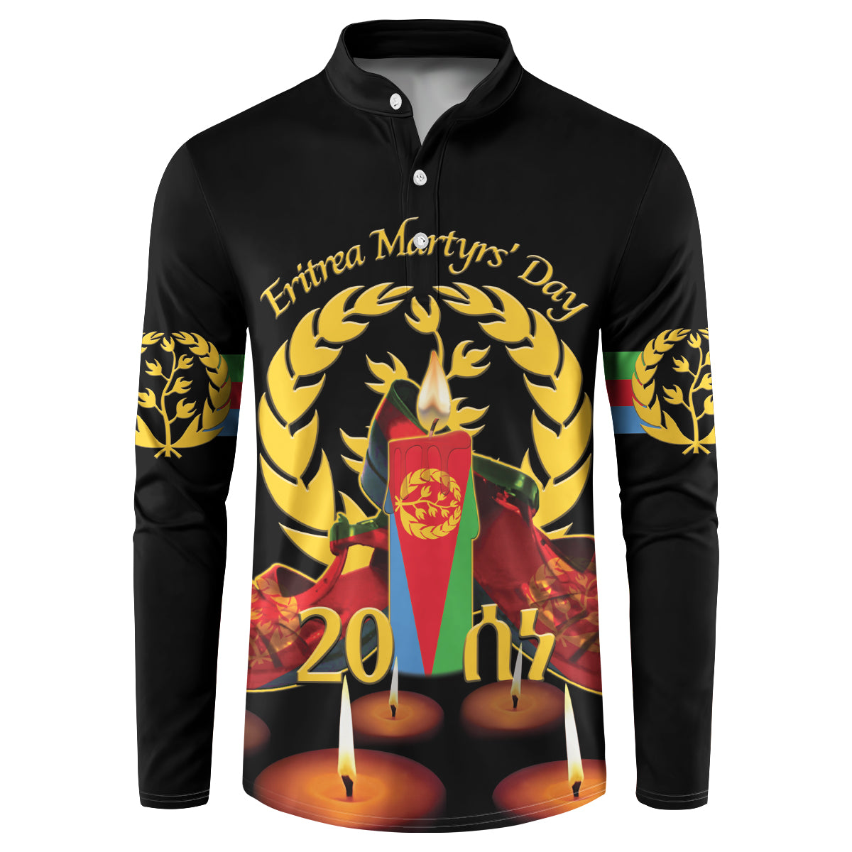 Custom Eritrea Martyrs' Day Button Sweatshirt 20 June Shida Shoes With Candles - Black - Wonder Print Shop