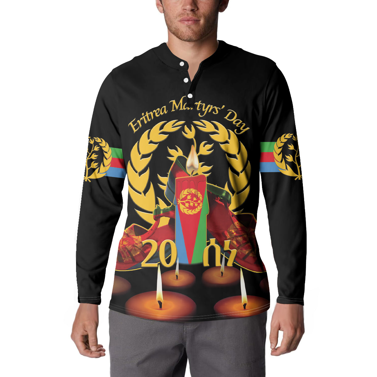 Custom Eritrea Martyrs' Day Button Sweatshirt 20 June Shida Shoes With Candles - Black - Wonder Print Shop