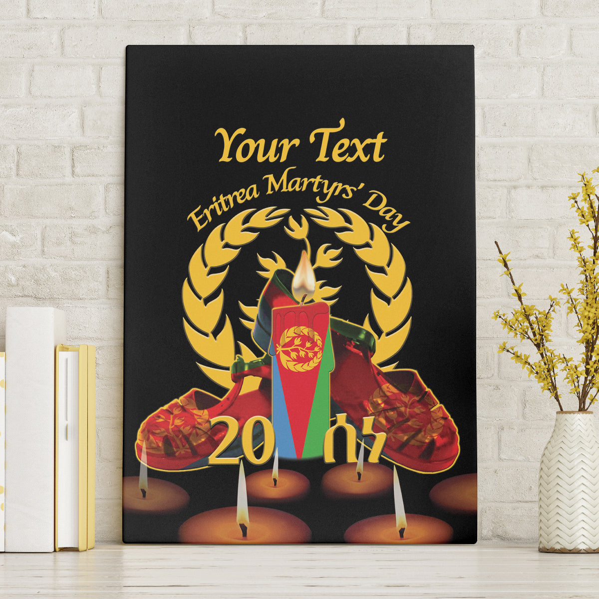 Custom Eritrea Martyrs' Day Canvas Wall Art 20 June Shida Shoes With Candles - Black - Wonder Print Shop